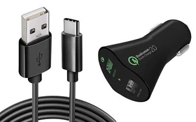 Car Charger 30W Fast 2-Port USB 6ft Cable Type-C Quick Charge DC for Smartphones