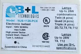 NU6-1128-PCX BPLUSL TECHNOLOGIES Fluorescent Ballast #2