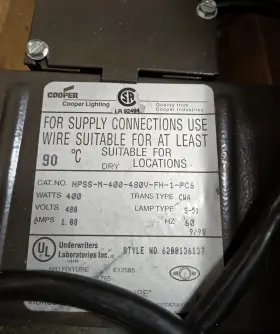 HPSS-M-400-480V-FH-1-PC6 COOPER LIGHTING Ballast Mount #3