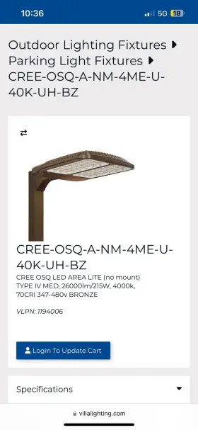 CREE-OSQ-A-NM-4ME-U-40K-UH-BZ CREE Led Parking Light Fixtures