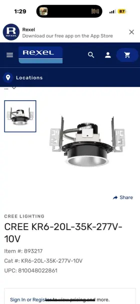 KR6-20L-35K-277V-10V CREE Lighting Unit Nos