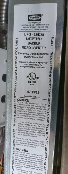 UFO-LED25 HUBBELL Led Emergency Battery Pack Vac Up