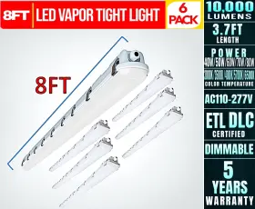 CCT-WPT-8FT-80W Led Vapor Light Fixture Power Selectable