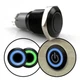Momentary 16mm Blue or Green Ring LED Aluminum Anodized Button Black Switch 