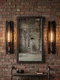 Pair of Vaxcel Dearborn Flush Industrial Sconces  Black Iron Burnished Oak 21.5"